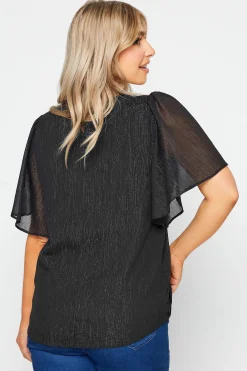 M&Co Womens M&Co Black Metallic Angel Sleeve Blouse