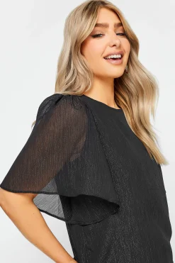 M&Co Womens M&Co Black Metallic Angel Sleeve Blouse