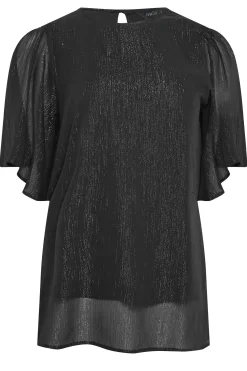 M&Co Womens M&Co Black Metallic Angel Sleeve Blouse