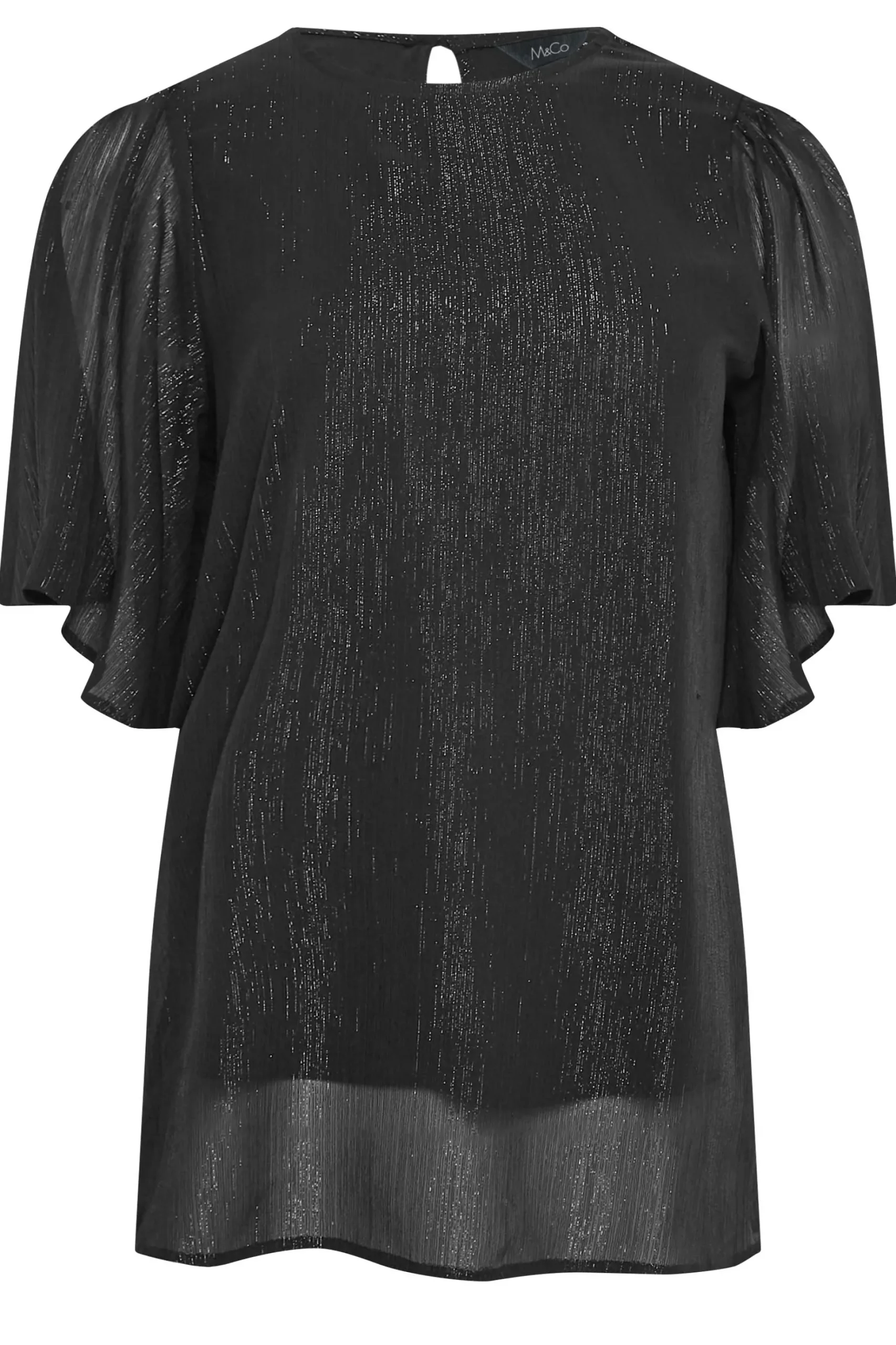 M&Co Womens M&Co Black Metallic Angel Sleeve Blouse