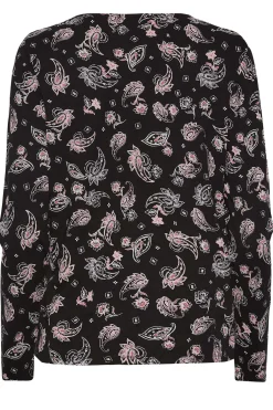 M&Co Womens M&Co Black Paisley Print Notch Neck Cotton T-Shirt