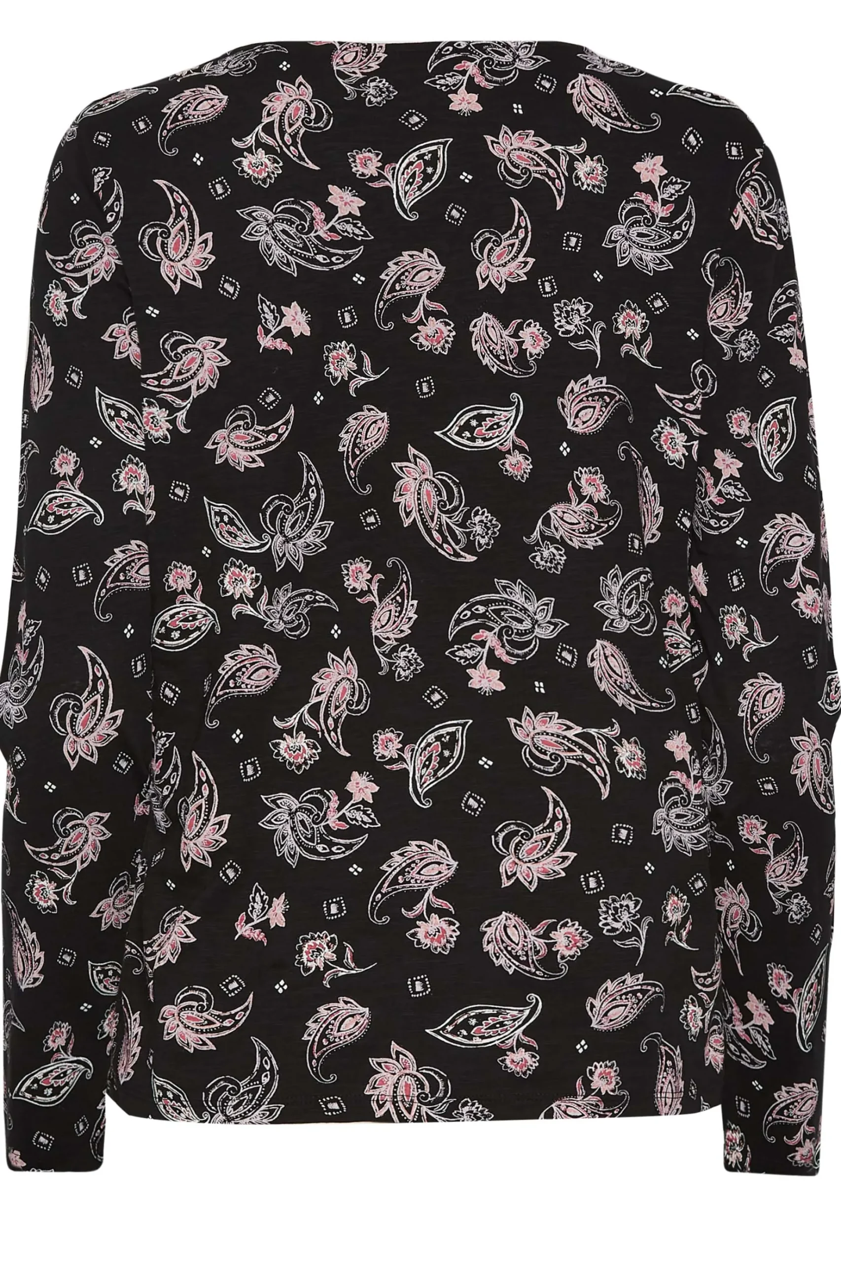 M&Co Womens M&Co Black Paisley Print Notch Neck Cotton T-Shirt