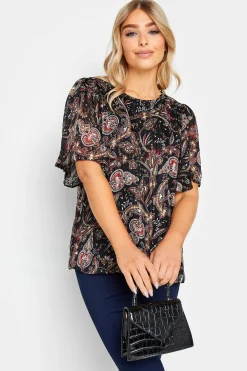 M&Co Womens M&Co Black Paisley Print Angel Sleeve Blouse