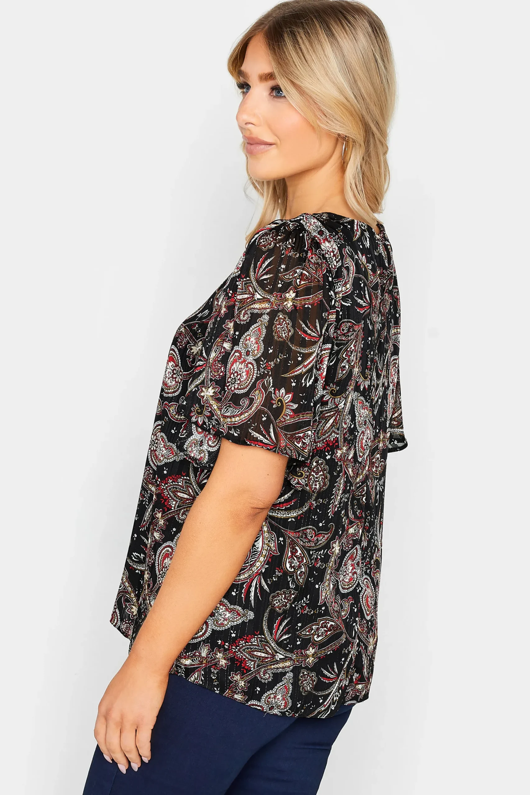 M&Co Womens M&Co Black Paisley Print Angel Sleeve Blouse