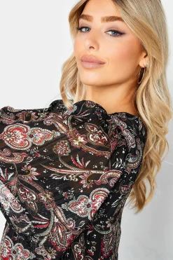 M&Co Womens M&Co Black Paisley Print Angel Sleeve Blouse