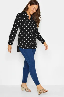 M&Co Womens M&Co Black Polka Dot Tie Belt Shirt
