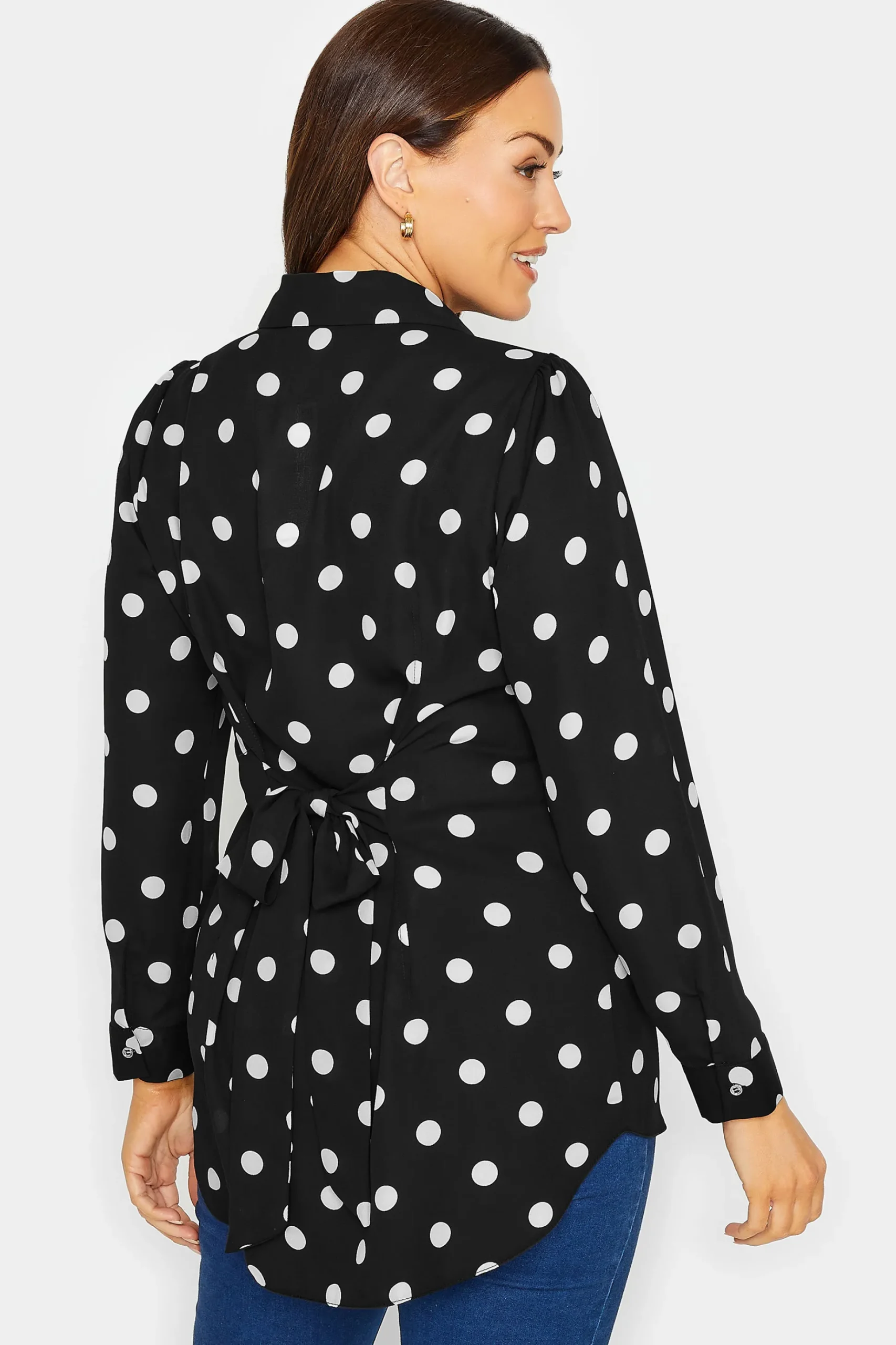 M&Co Womens M&Co Black Polka Dot Tie Belt Shirt