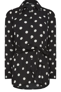 M&Co Womens M&Co Black Polka Dot Tie Belt Shirt