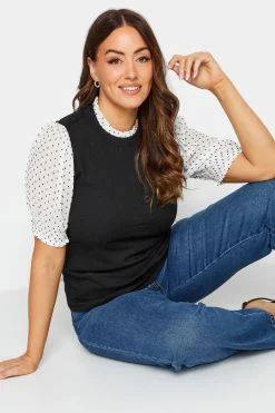 M&Co Womens M&Co Black Polka Dot Sleeve Blouse