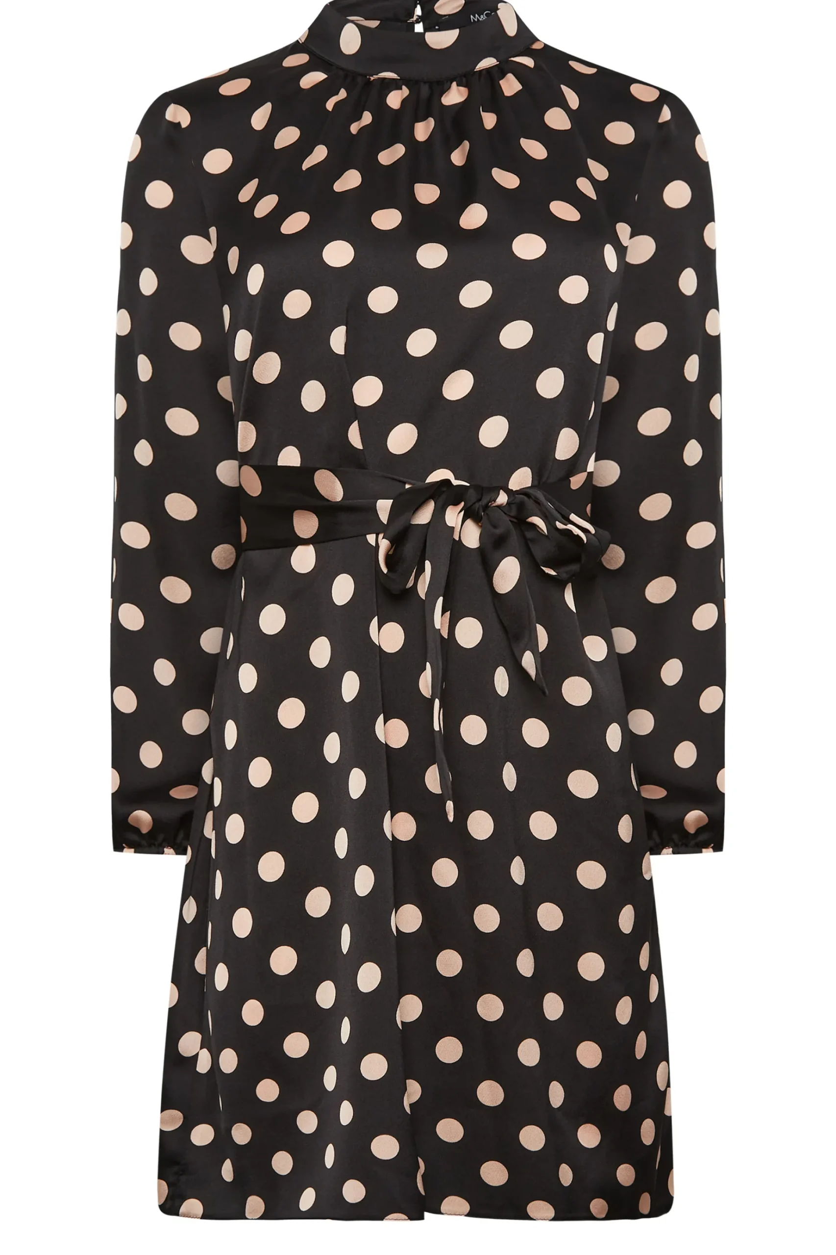 M&Co Womens M&Co Black Polka Dot Print High Neck Tunic Blouse