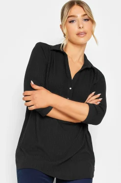 M&Co Womens M&Co Black Ribbed V-Neck Shirt