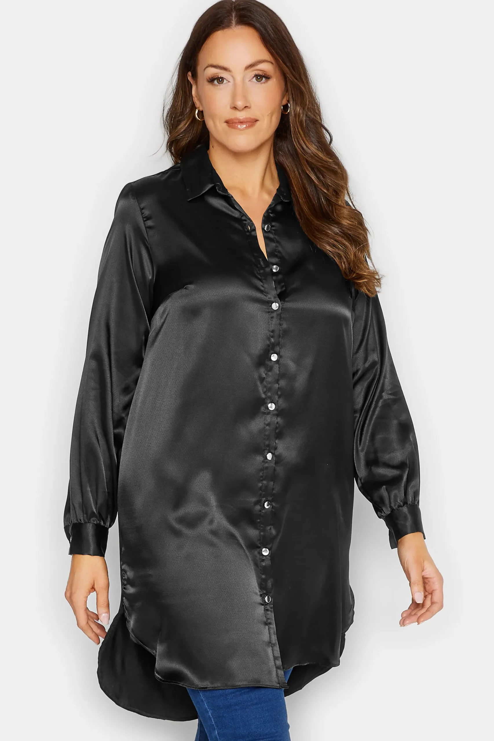 M&Co Womens M&Co Black Satin Dipped Hem Shirt