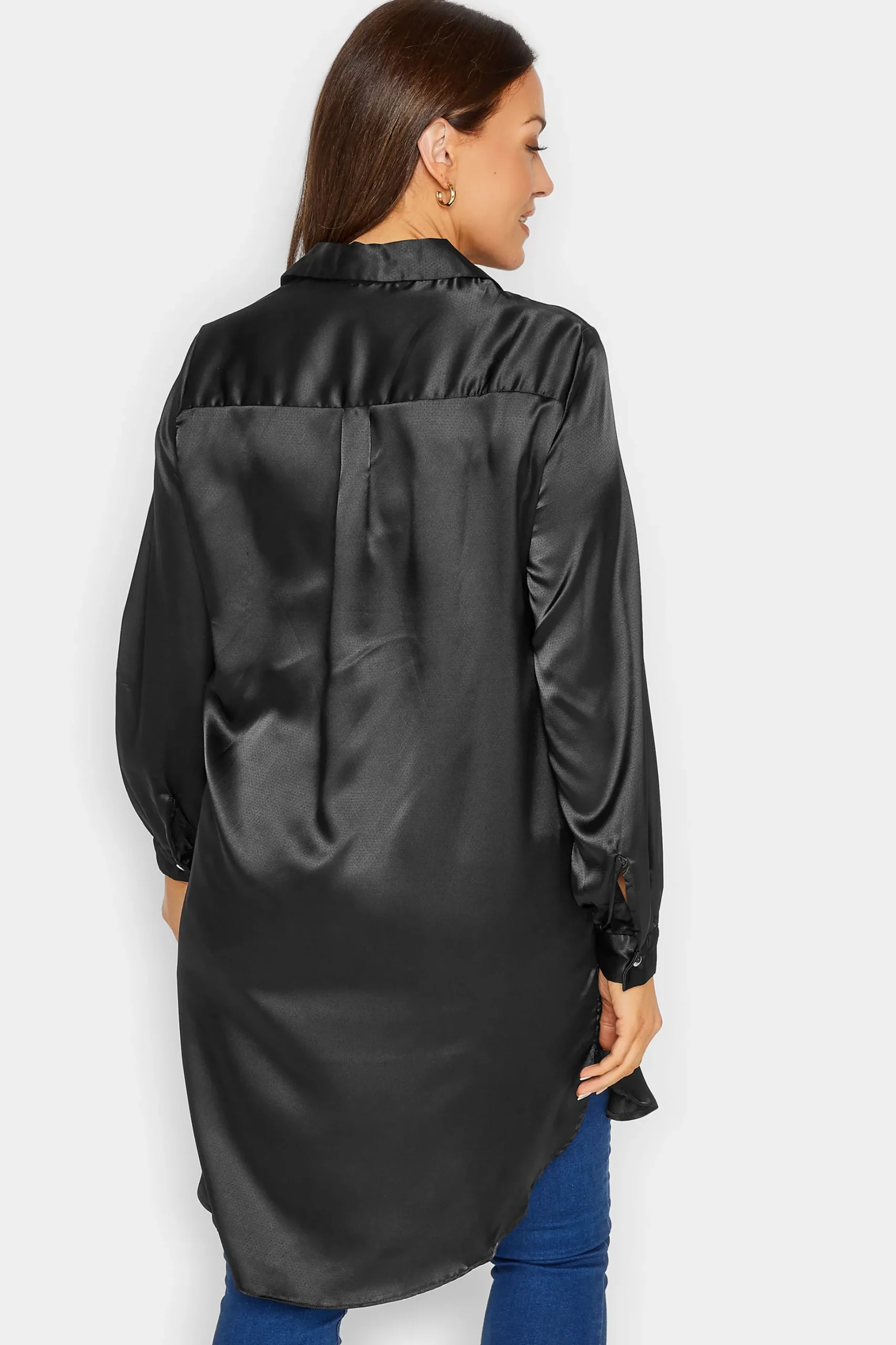 M&Co Womens M&Co Black Satin Dipped Hem Shirt