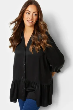 M&Co Womens M&Co Black Satin Frill Hem Shirt
