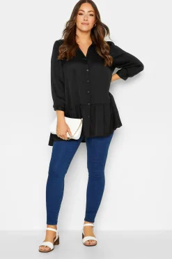 M&Co Womens M&Co Black Satin Frill Hem Shirt