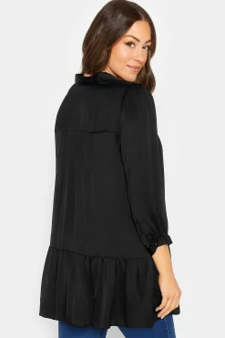 M&Co Womens M&Co Black Satin Frill Hem Shirt