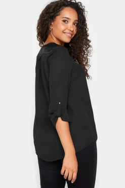 M&Co Womens M&Co Black Satin Contrast Panel Shirt