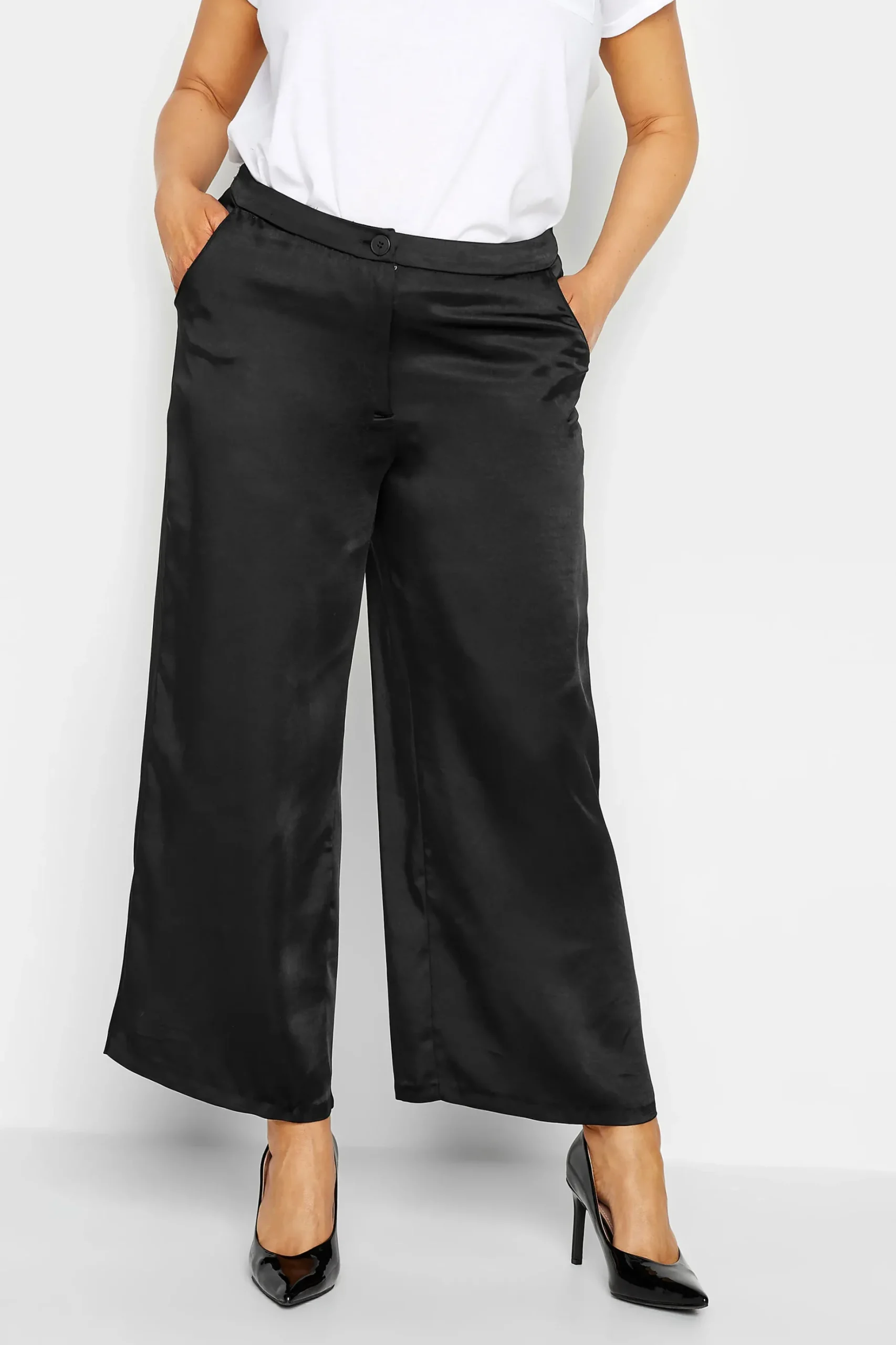 M&Co Womens M&Co Black Satin Wide Leg Trousers