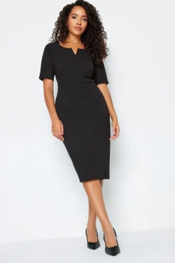 M&Co Womens M&Co Black Scuba Notch Neck Midi Dress