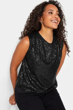 M&Co Womens M&Co Black Sequin Tie Back Top