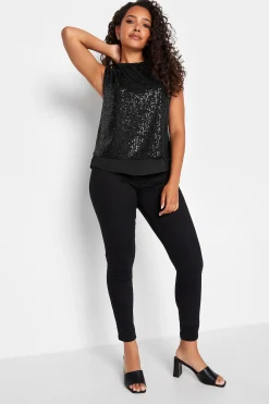 M&Co Womens M&Co Black Sequin Tie Back Top