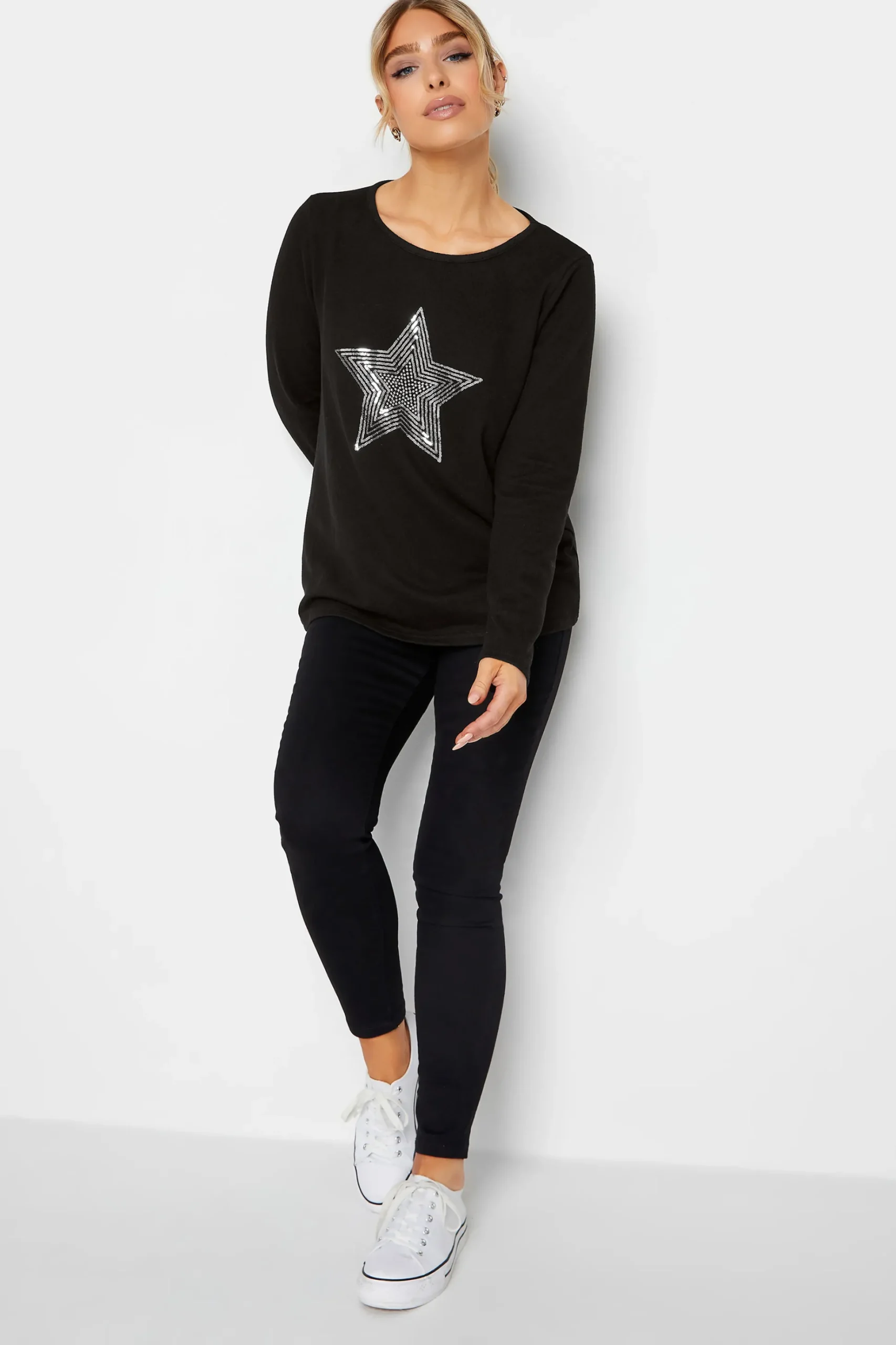 M&Co Womens M&Co Black Sequin Star Soft Touch Jumper