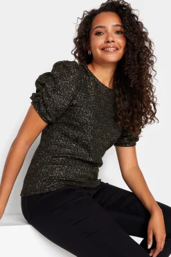 M&Co Womens M&Co Black Shimmer Ruched Sleeve Blouse