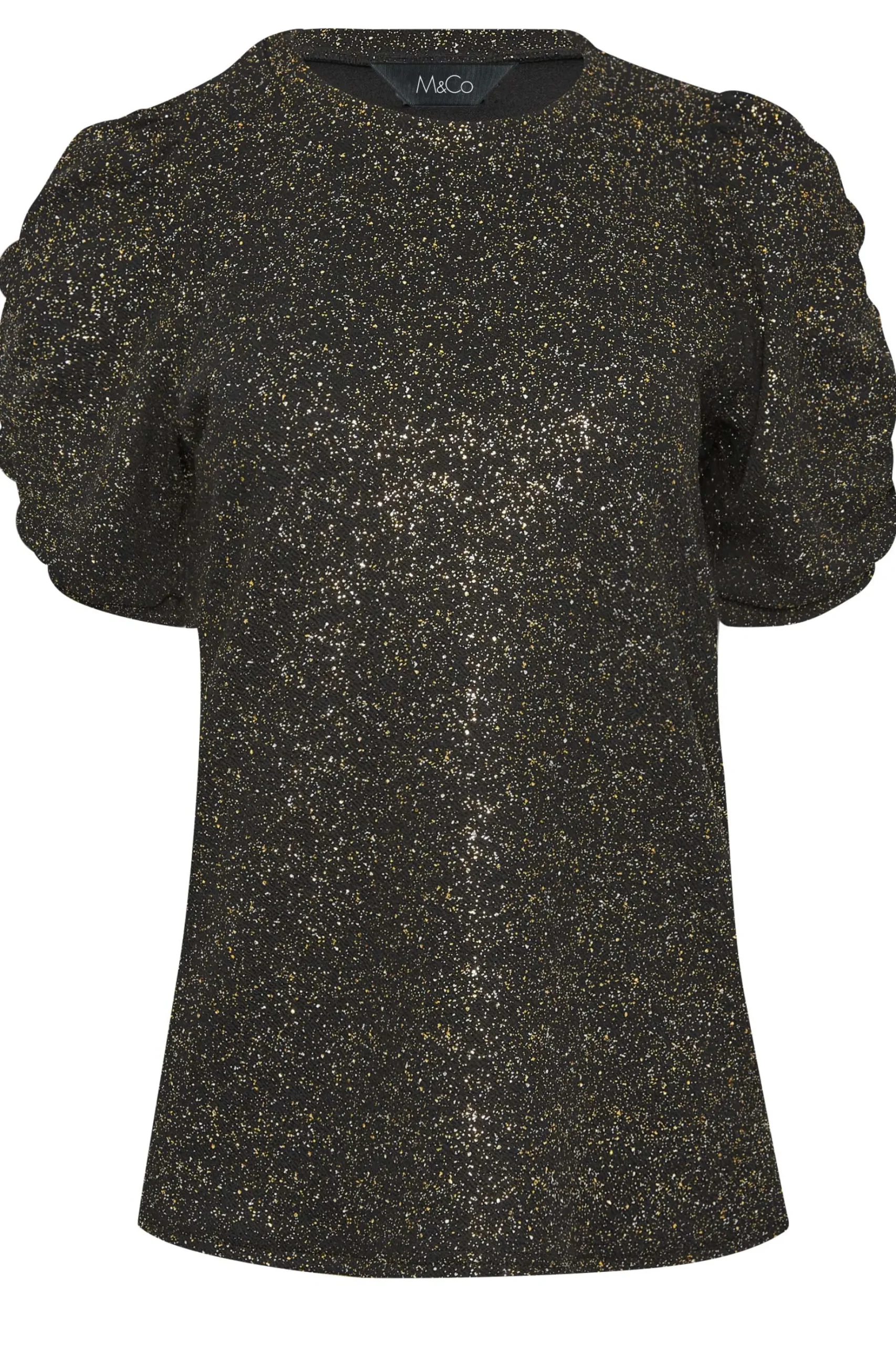 M&Co Womens M&Co Black Shimmer Ruched Sleeve Blouse