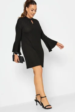 M&Co Womens M&Co Black Shimmer Bell Sleeve Mini Dress