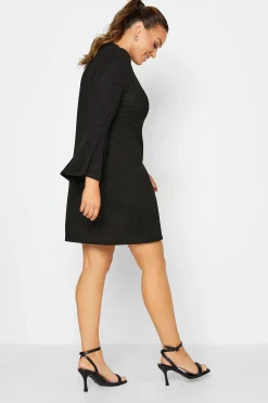 M&Co Womens M&Co Black Shimmer Bell Sleeve Mini Dress