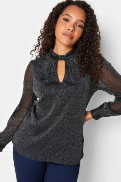 M&Co Womens M&Co Black Shimmer Keyhole Blouse
