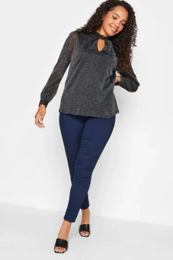 M&Co Womens M&Co Black Shimmer Keyhole Blouse