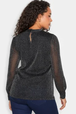 M&Co Womens M&Co Black Shimmer Keyhole Blouse