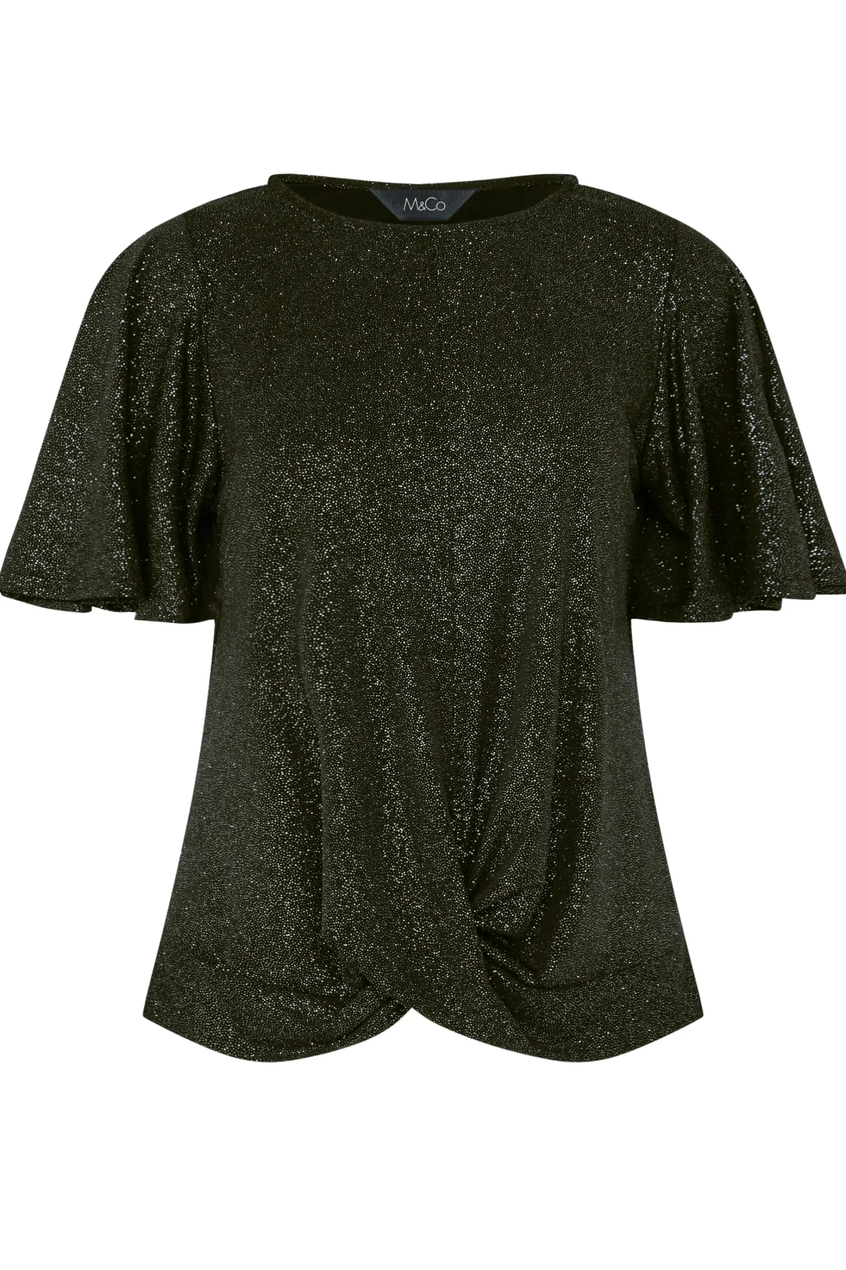 M&Co Womens M&Co Black Shimmer Angel Sleeve Wrap Top