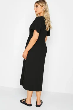 M&Co Womens M&Co Black Shirred Waist Button Through Midi Dress