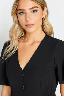 M&Co Womens M&Co Black Shirred Waist Button Through Midi Dress