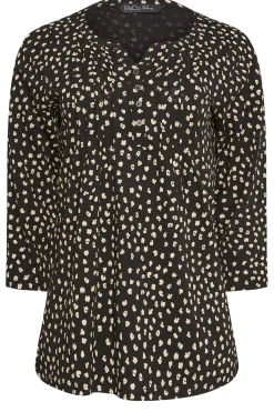 M&Co Womens M&Co Black Spot Print Cotton Henley Top