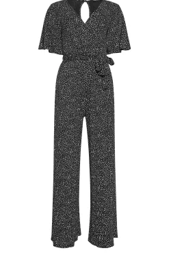 M&Co Womens M&Co Black Spot Print Wrap Wide Leg Jumpsuit