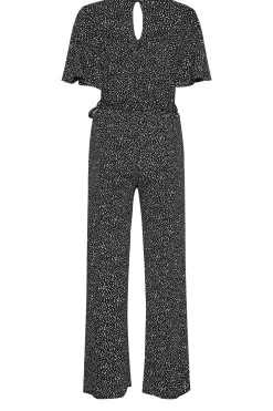 M&Co Womens M&Co Black Spot Print Wrap Wide Leg Jumpsuit