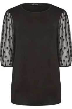 M&Co Womens M&Co Black Spot Mesh Sleeve Top