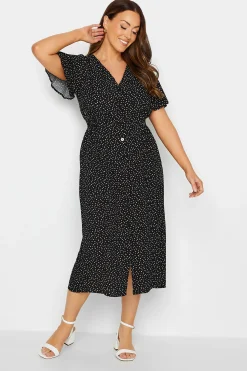 M&Co Womens M&Co Black Spot Print Shirred Waist Dress