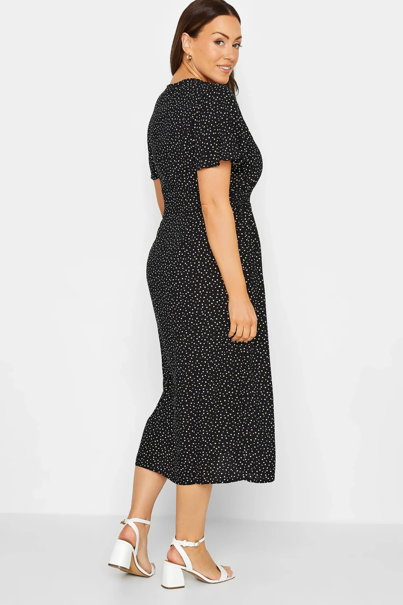 M&Co Womens M&Co Black Spot Print Shirred Waist Dress
