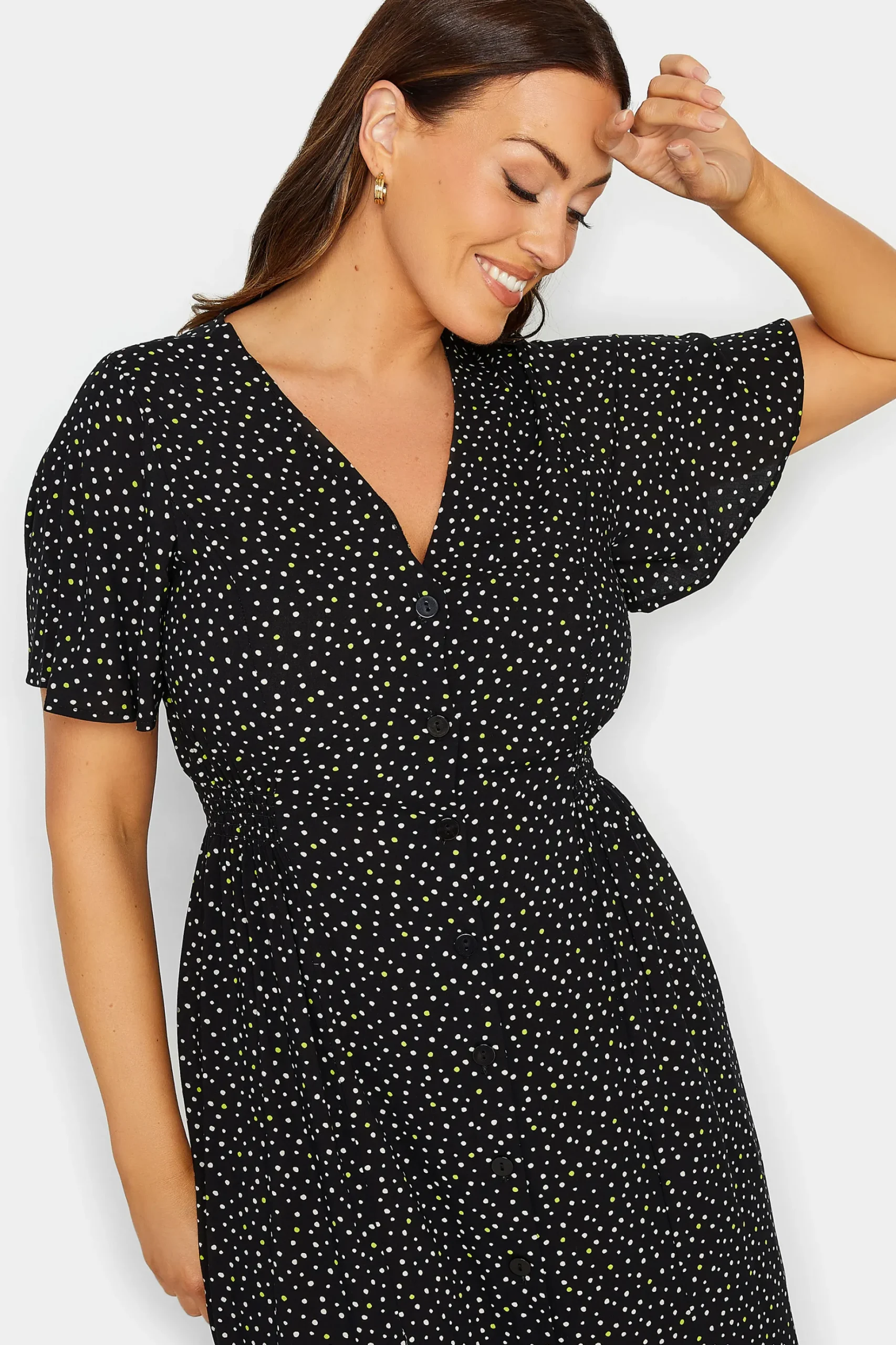 M&Co Womens M&Co Black Spot Print Shirred Waist Dress