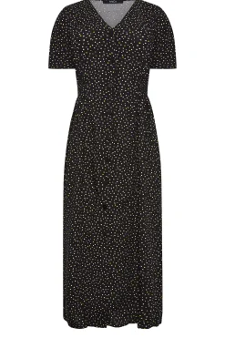 M&Co Womens M&Co Black Spot Print Shirred Waist Dress