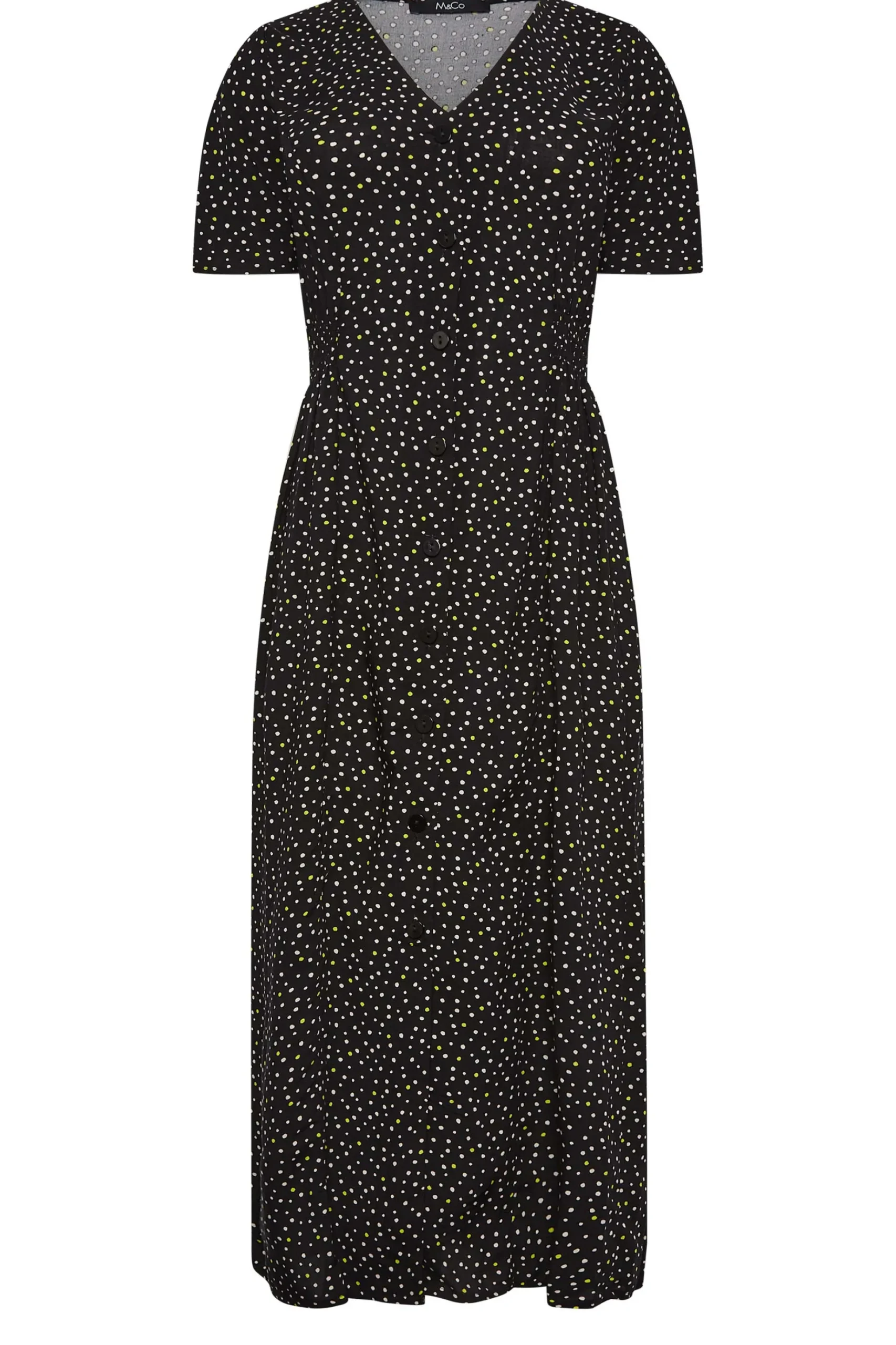 M&Co Womens M&Co Black Spot Print Shirred Waist Dress