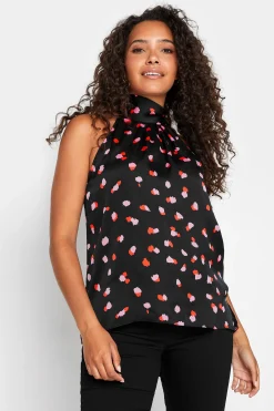 M&Co Womens M&Co Black Spot Print Halterneck Blouse