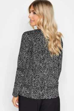 M&Co Womens M&Co Black Spot Print Long Sleeve Cotton Top