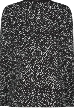 M&Co Womens M&Co Black Spot Print Long Sleeve Cotton Top