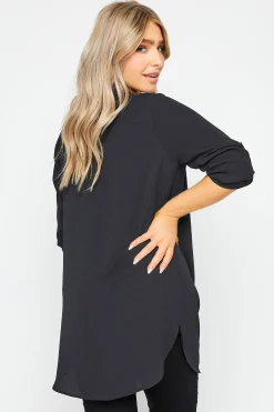 M&Co Womens M&Co Black Statement Button Tab Sleeve Shirt