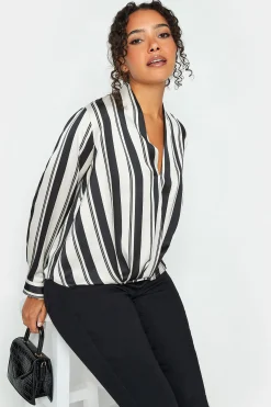M&Co Womens M&Co Black Stripe Print Wrap Front Blouse